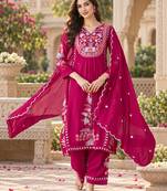 Women's faux georgette fabric thread embroidery kurta set with dupatta