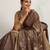 Brown floral printed sequinned tissue kanjeevaram saree