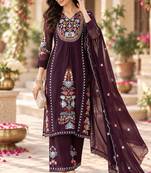 Women's faux georgette fabric thread embroidery kurta set with dupatta