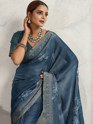 Blue floral zari tissue handloom kanjivaram  saree 1