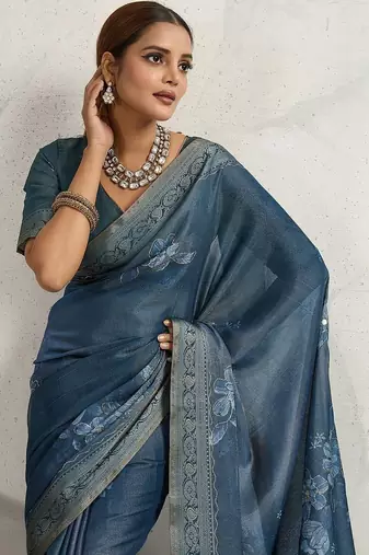 Blue floral zari tissue handloom kanjivaram  saree
