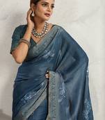 Blue floral zari tissue handloom kanjivaram  saree