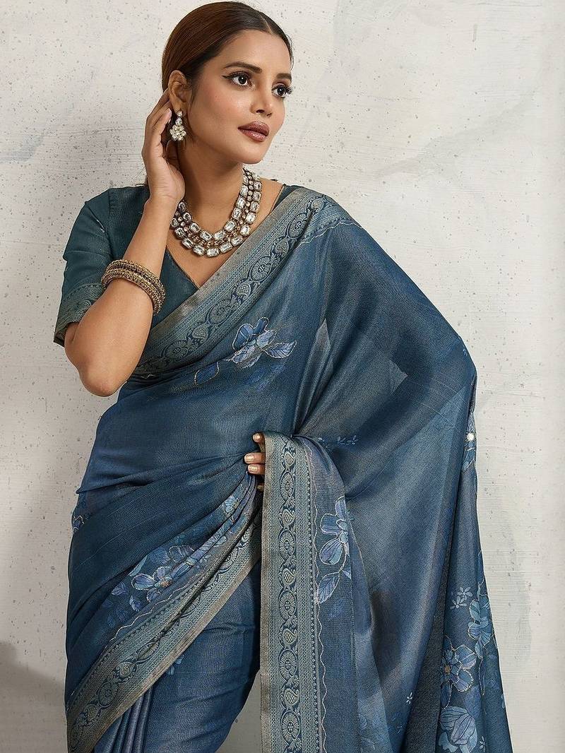 Blue floral zari tissue handloom kanjivaram  saree