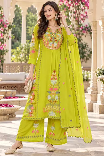 Women's faux georgette fabric thread embroidery kurta set with dupatta