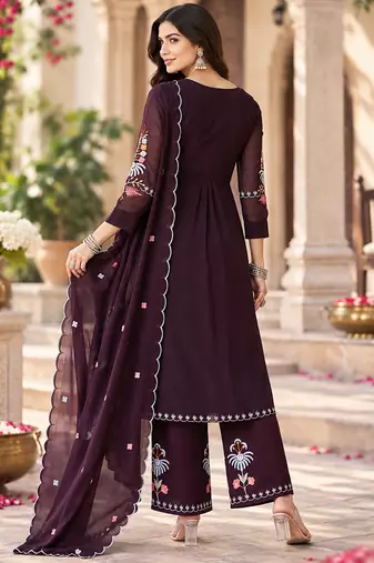 Women's faux georgette fabric thread embroidery kurta set with dupatta