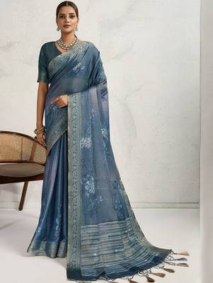 Blue floral zari tissue handloom kanjivaram  saree 2