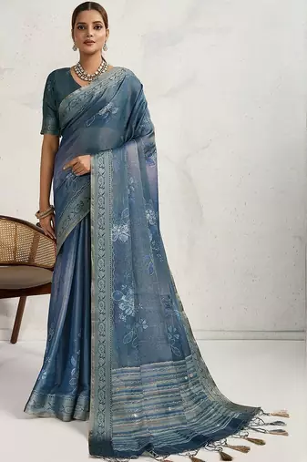 Blue floral zari tissue handloom kanjivaram  saree