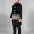 Boys black cotton blend kurta trouser set with velvet floral elephant embroidered waistcoat