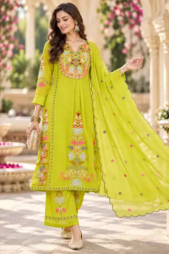 Women's faux georgette fabric thread embroidery kurta set with dupatta