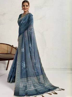 Blue floral zari tissue handloom kanjivaram  saree 3