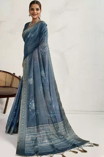 Blue floral zari tissue handloom kanjivaram  saree