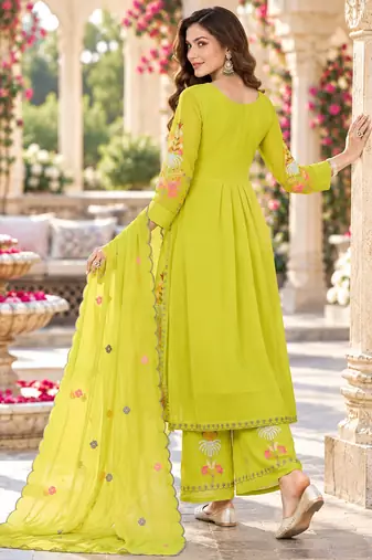 Women's faux georgette fabric thread embroidery kurta set with dupatta