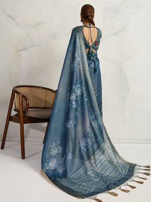 Blue floral zari tissue handloom kanjivaram  saree 4