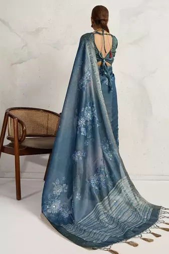 Blue floral zari tissue handloom kanjivaram  saree