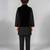 Boys black cotton blend kurta trouser set with velvet floral embroidered sequined waistcoat