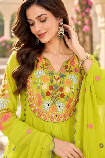 Women's faux georgette fabric thread embroidery kurta set with dupatta