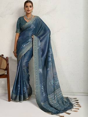 Blue floral zari tissue handloom kanjivaram  saree 5