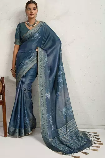 Blue floral zari tissue handloom kanjivaram  saree