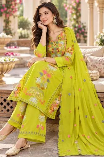Women's faux georgette fabric thread embroidery kurta set with dupatta
