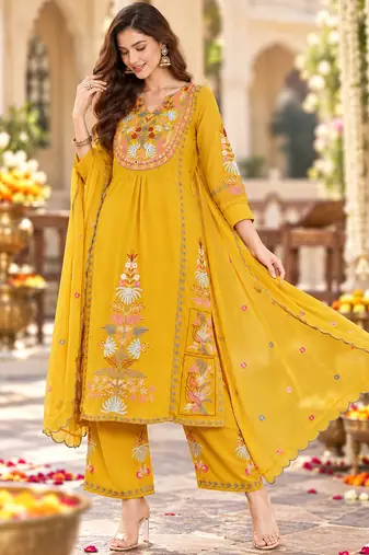Women's faux georgette fabric thread embroidery kurta set with dupatta