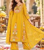Women's faux georgette fabric thread embroidery kurta set with dupatta