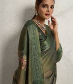 Green floral embellished woven design zari tissue saree