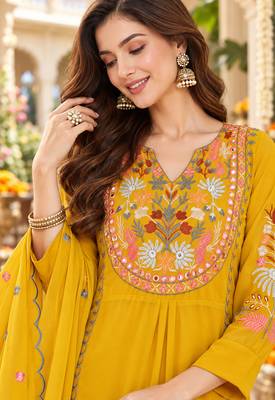 Women's faux georgette fabric thread embroidery kurta set with dupatta 4