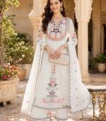 Women's faux georgette fabric thread embroidery kurta set with dupatta