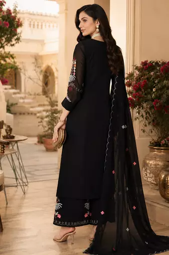 Women's faux georgette fabric thread embroidery kurta set with dupatta