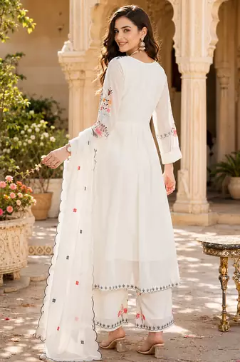 Women's faux georgette fabric thread embroidery kurta set with dupatta