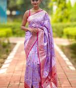 Lavender floral silk blend banarasi saree