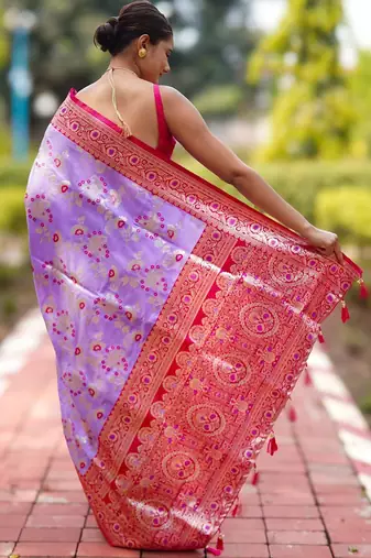 Lavender floral silk blend banarasi saree