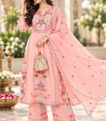 Women's faux georgette fabric thread embroidery kurta set with dupatta
