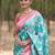 Teal floral silk blend banarasi saree