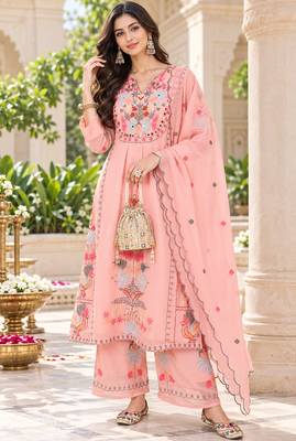 Women's faux georgette fabric thread embroidery kurta set with dupatta 2