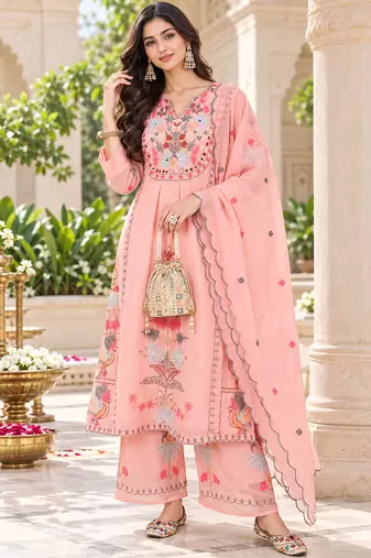 Women's faux georgette fabric thread embroidery kurta set with dupatta