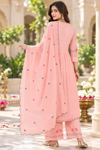 Women's faux georgette fabric thread embroidery kurta set with dupatta