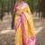 Yellow floral silk blend banarasi saree