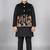 Boys black cotton blend kurta trouser set with velvet floral embroidered swirl sequined waistcoat