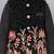 Boys black cotton blend kurta trouser set with velvet floral embroidered swirl sequined waistcoat