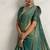 Teal floral printed sequinned tissue saree