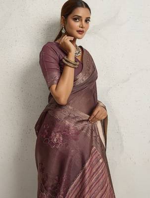 Purple floral sequinned heavy work saree 1