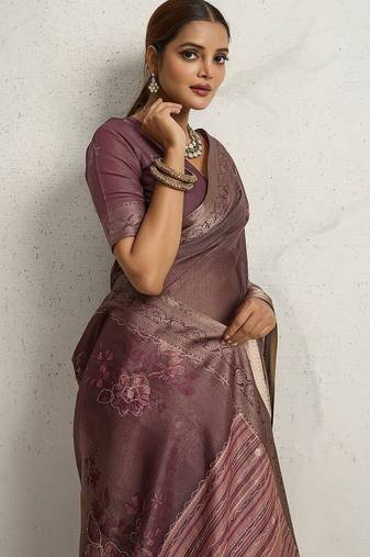 Purple floral sequinned heavy work saree