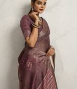 Purple floral sequinned heavy work saree