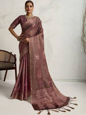 Purple floral sequinned heavy work saree 2