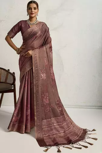 Purple floral sequinned heavy work saree