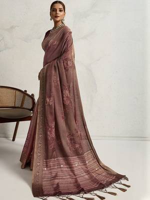 Purple floral sequinned heavy work saree 3
