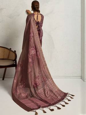 Purple floral sequinned heavy work saree 4