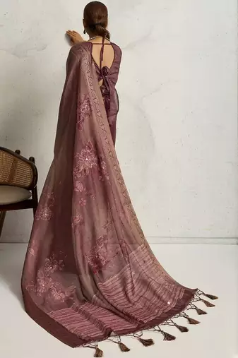 Purple floral sequinned heavy work saree