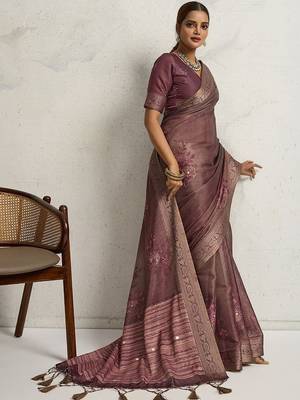 Purple floral sequinned heavy work saree 5